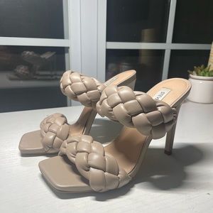 Steve Madden Women's Kenley Taupe Braided Heeled Sandal Size 7 (4.5 inches)